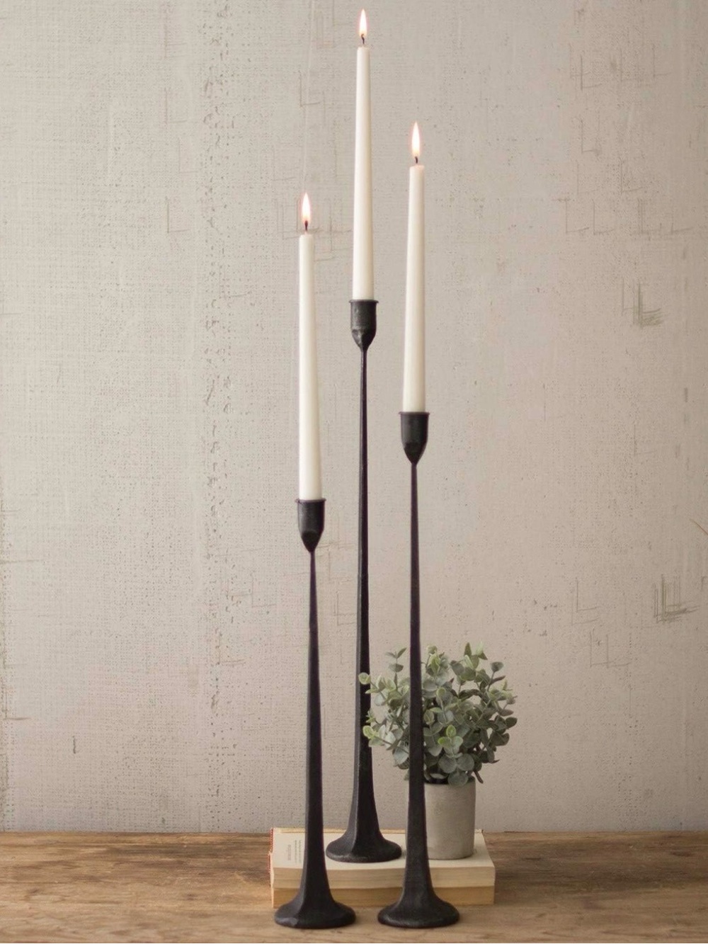 Distressed Forged Iron Taper Holders - 
Set of 3 Tall
